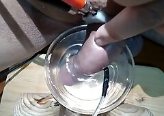Estim cumshot, chubby cumming, masturbation toy