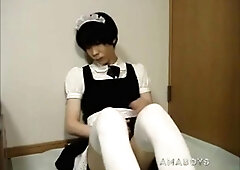 Lovely Asian Crossdresser Milks Off in Maid Clothing