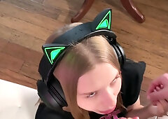 POV Blowjob by Gamer Babe - I Got Caught Watching My Own Porn - Amateur Oral Sex