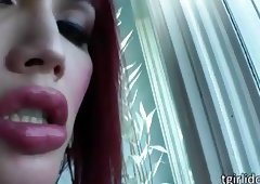 Yummy shemale bombshell Eva Lin toys ass