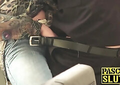 Blonde UK hoe gets her hair pulled & snatch banged hard