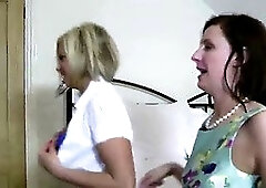 Mature stockings in threeway gives blowjob