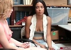 A brunette and blonde teens are in trouble after they got caught stealing.They dont want the officer to report to the authorities and so they just coo