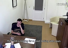 Dark-haired guy clamoring for a facial after "casting"