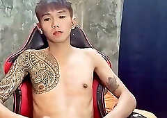 Pinoy Horny Inked Twink Playing with His Masturbator Toy