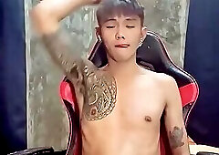 Pinoy Horny Inked Twink Playing with His Masturbator Toy