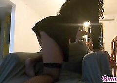 I film myself awaiting for my boyfriend, wearing a miniskirt and nylons