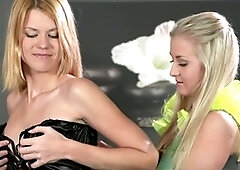 Girlfriends have fun at the Halloween costume party in lingerie and tights