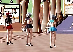 Skinny shemales with big boobs dancing with their dicks hanging