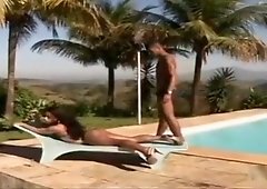 brunette tranny tastes studs arse By A Pool