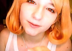 Cosplay teen cutie poses and plays with herself on webcam