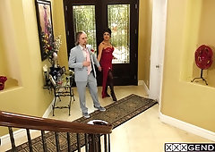 Crazy older guy enjoyed blowjob by a perverted tranny with big hard cock