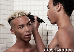 Dark-haired twink gets a trim before his solo session