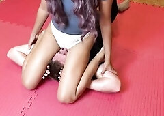 Dom Fight Defeated Spouse in Femdom Facesitting Wrestling on Mats