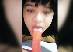 Large Booty Femboy gives a Oral pleasure to a Sex-toy