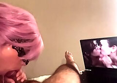 My Lalin girl girlfriend love to give me a head during the time that watching Porn about double oral job