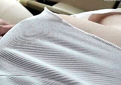 Large Natural Boobs Amateur Play in Public