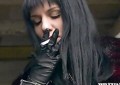 Sarah Twain in a military fetish scene gets drilled in one as well as the other holes by a soldier with a large pistol. Boot licking and anal gape and