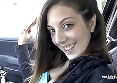 German teen brunette is sucking dick in a public place, because she wants to earn some cash