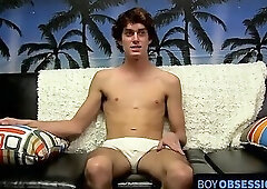 Skinny dude takes his undies off and wanks after intense interview