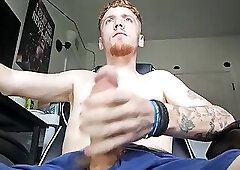 Ginger Guy Stroking His Big Uncut Dick Out of Underwear