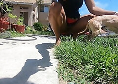 washing my puppy with my booty out