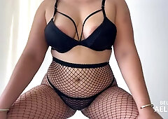 PAWG Being horny in fishnet teasing and opening her ass and pussy