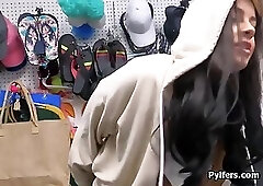 Bra less big tit suspects throat and pussy fucked on security cameras