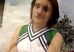Cute cheerleader with a navel piercing receives pussy eating after ball busting