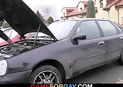 Strong man seduces a straight guy into cock sucking and riding