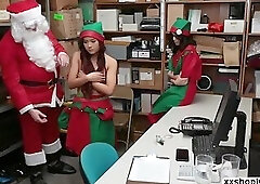 Harmony and Elle threesome with Santa Officer