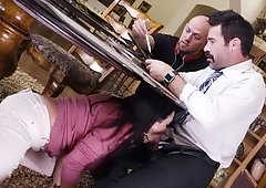 Ariella Ferrera sucks cock under the table and her son is none the wiser