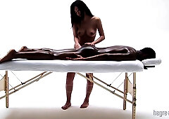 Sensual Interracial Massage With Amateur Big Breasted Brunette