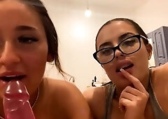 Blonde and brunette lesbians toying cunt