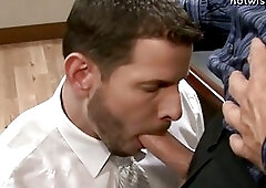 Sexy gay boss sucking a cock