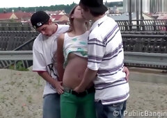 girl Alexis Crystal PUBLIC sex threesome orgy at railway station