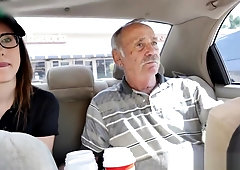 Tattooed spex teen fucks old guy at party