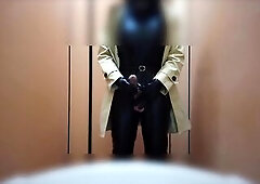 sissy latex trench coat masturbate public lavatory