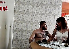 eating the cuckold's wife whilst this guy washes the dishes.