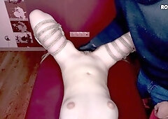 Restrained submissive slut undergoes intense training with sex machine and vibrator, leading to a powerful orgasm and internal cumshots