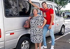 73 years old big beautiful woman and experienced grandma enjoyed the ride on my bus for which this babe had to suck a large penis and groan from unfat