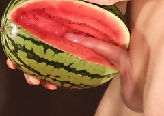 water melon jizz - pounding a melon and cumming - Gay