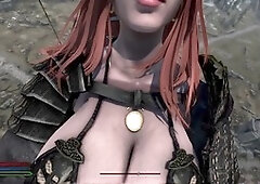 Tall muscle girl in a giantess animation with a short guy