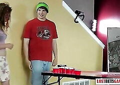 The losers of this game of strip beer pong are tied to the door and tickled as they wiggle uncontrollably.