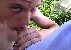 Appealing bloke sucks dick in crazy positions until the jizz starts to splash on his face