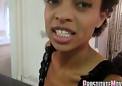 Skinny Ebony Slut Rocks Blowjob & Explosive Facial Cumshot