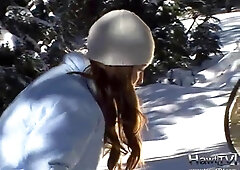 Naughty teen ski babes teasing us flashing