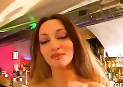 French knob-hungry brunettes suck and screw in the bar