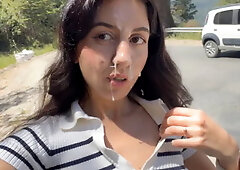 Hottie Doesn't Mind Getting Cum on Her Face for a Public Walk - Cumwalk