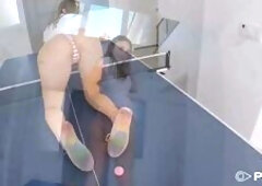 Penelope does a sexy tease while playing table tennis.